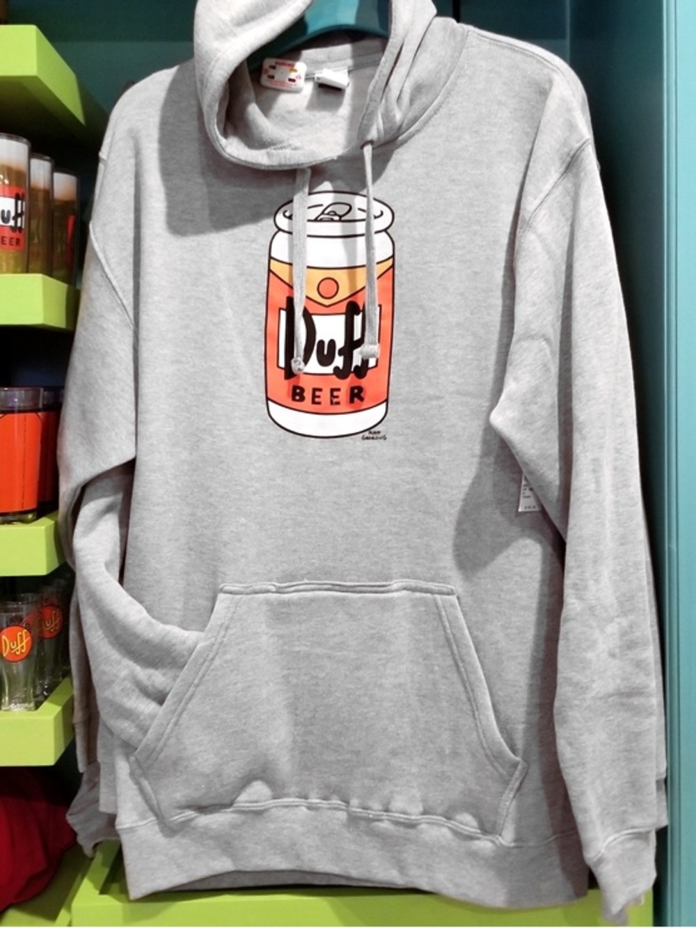 DUFF Beer Graphic The Simpsons Hoodie Sweatshirt - Light Gray